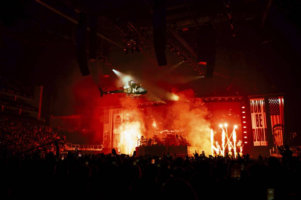 Helicopter above stage