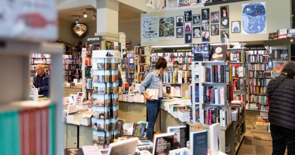 Customers looking through books
