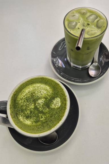 Pink neon sign matcha