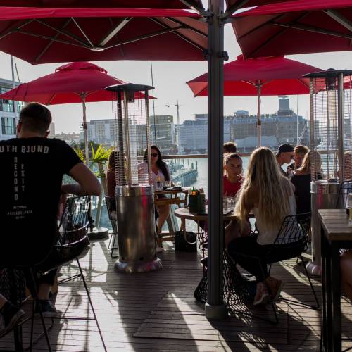 People enjoying roof top deck