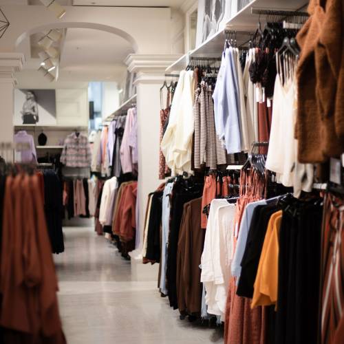 Garments displayed in showroom