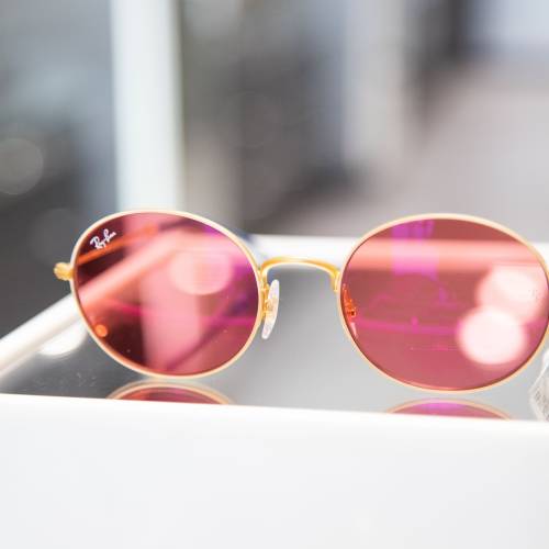 Pink lens raybans sunglasses