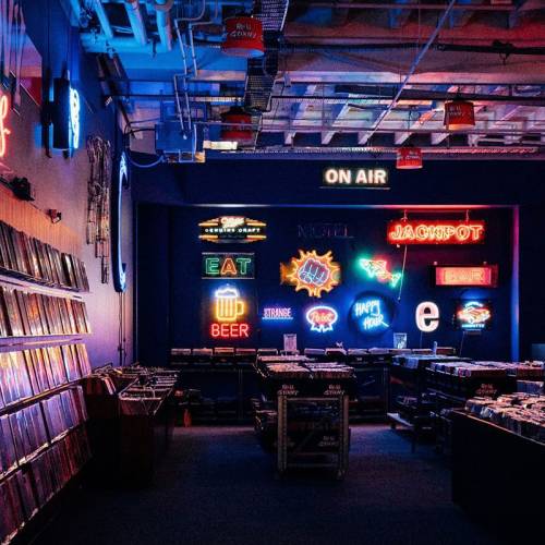 Neon light museum at Real Groovy