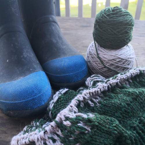 Gumboots and knitting