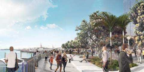 Artist’s impression of people enjoying the new public space when completed.
