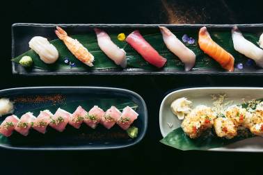 Assortment of platted seafood