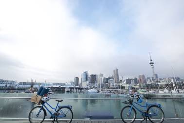 Bikes parked along the waterfront