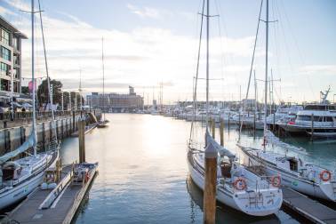 Waterfront with sails and sea