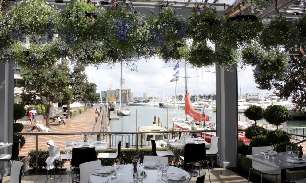 Outside dining area with view of the harbour