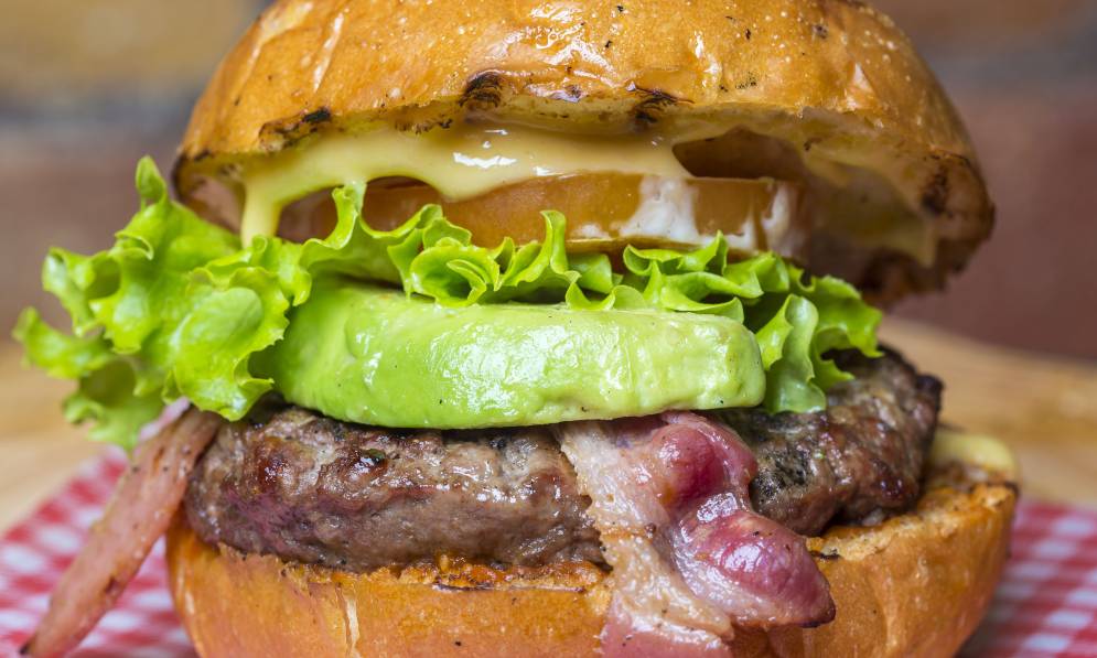 Thick burger with bacon and avocado