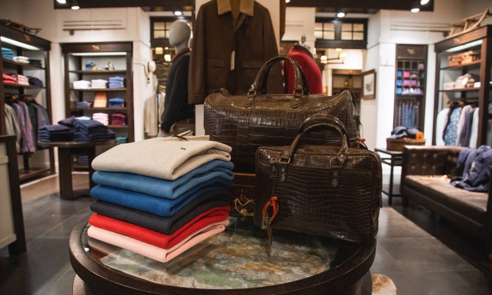 Rodd & Gunn leather bags and sweaters