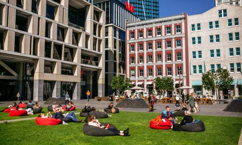 People sitting on bean bags