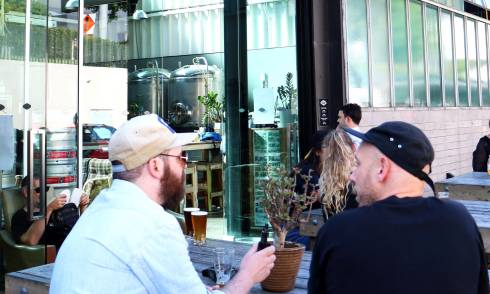 People relaxing on outdoor seating