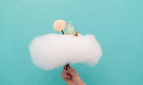 Hand holding a cloud of candy floss
