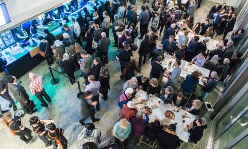 People gathering around food