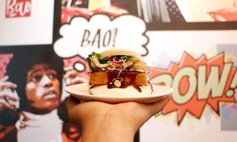 A hand holding up a Bao Bun
