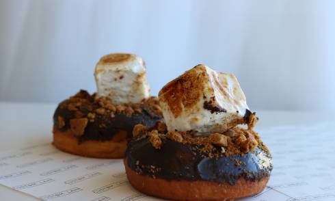 Donuts with thick marshmallows on top