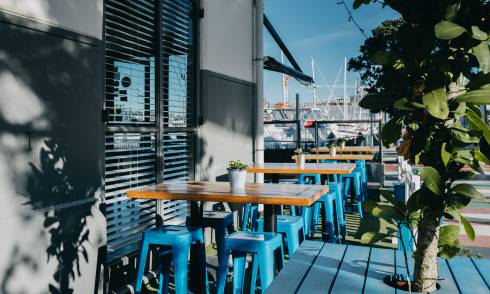 Sunny waterfront seats