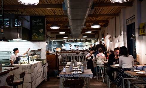 People sitting inside the restaurant