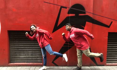 People posing outside 