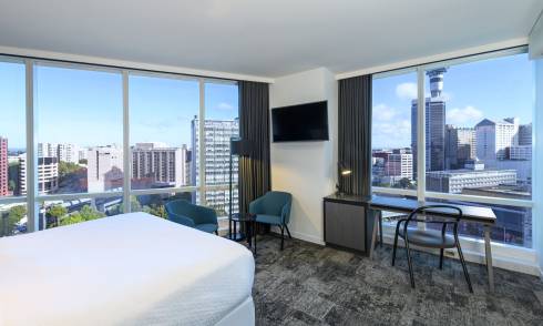 View of city from the hotel room 