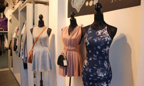Mannequins displaying dresses 