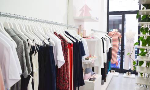 Garments displayed in showroom