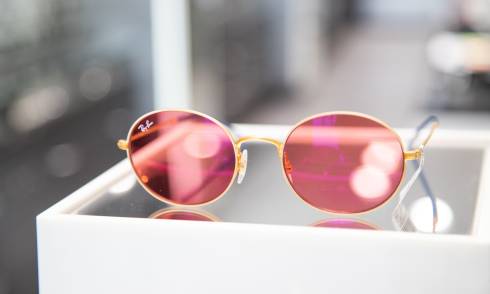 Pink lens raybans sunglasses