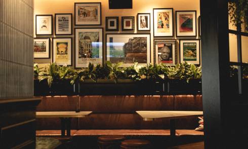 Photo wall behind tables