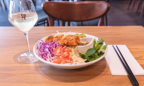 Salad and wine
