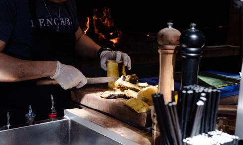 Cutting pineapple