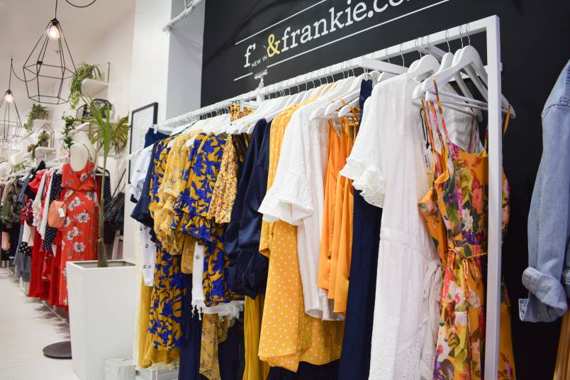 Summer dresses on clothing rack
