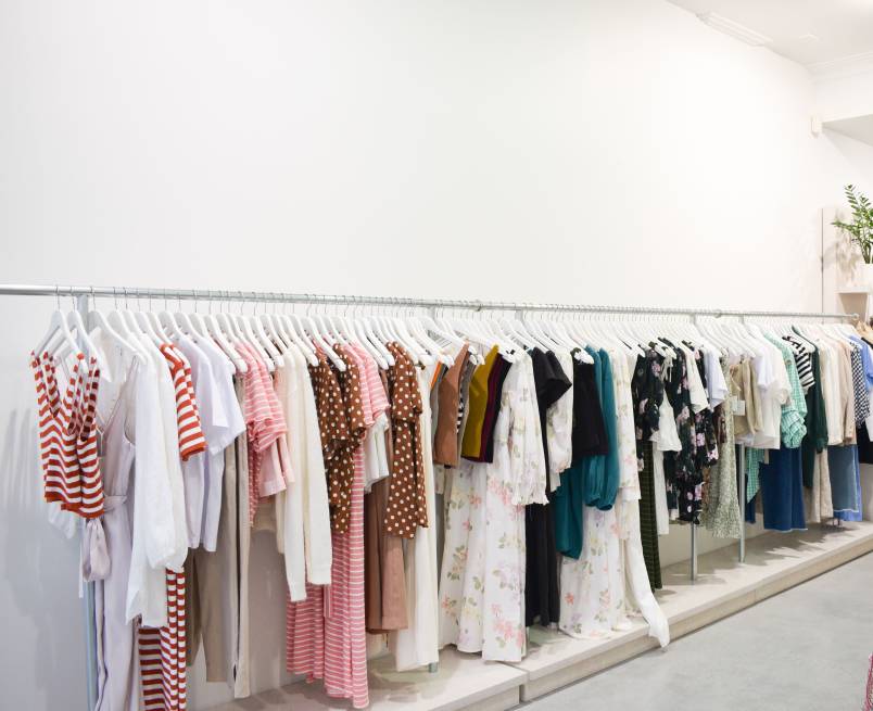 Garments displayed in showroom