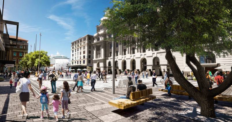 Artist's impression of the Lower Queen Street Square. Image: cityraillink.co.nz