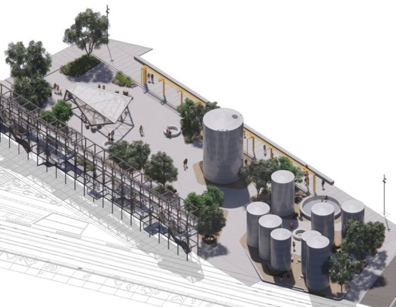 Artist's impression of the new extension for Silo Park - you can see the existing gantry bottom left. Image: Wynyard Edge Alliance