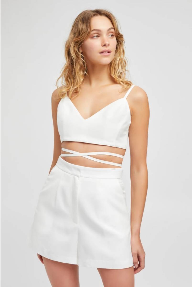 White shorts and crop top