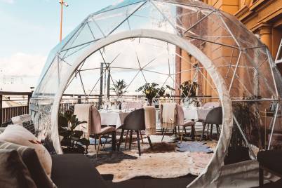 Harbourside dining in a luxury igloo